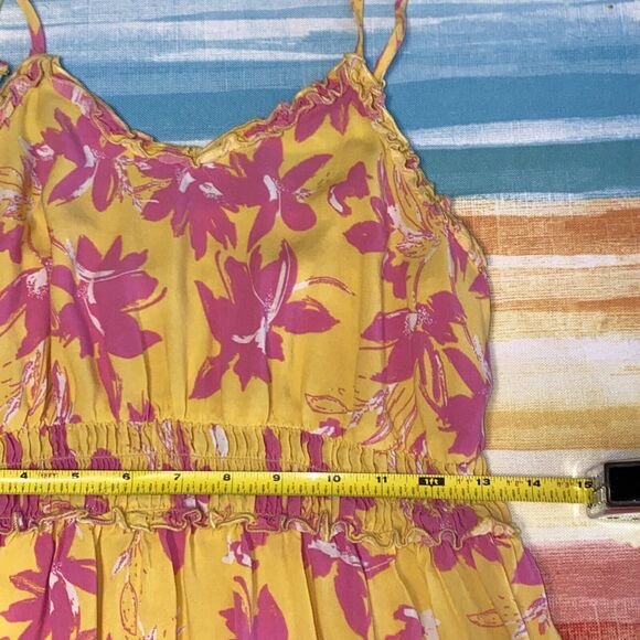 Jessica Simpson Maxi Dress Pink Yellow Floral Print, Sz Medium Summmer Party - Picture 9 of 12